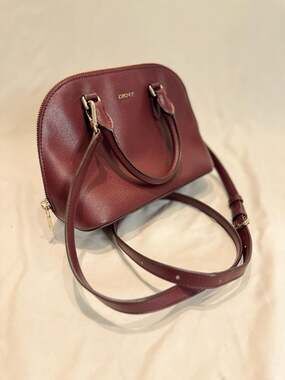 DKNY Bryant Burgundy Textured Leather Dome Satchel Crossbody Bag